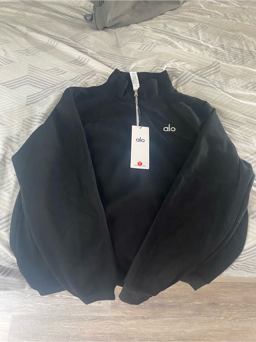 ALO Yoga Black Quarter-Zip Hoodie with Silver Zipper